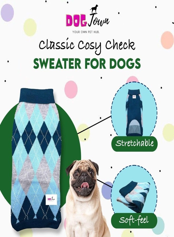 DOGTOWN Checked Sweaters for Dogs/Puppies - Cosy, Soft, Warm & Comfortable Pet Clothes (Blue - Large) - Image 5